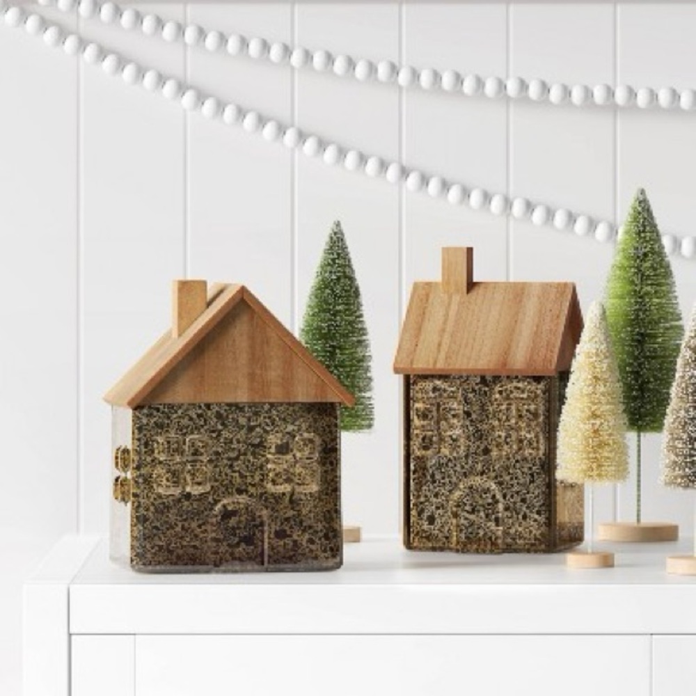 Wondershop 7.5” Mercury Style Glass House with Wood Roof Christmas Village